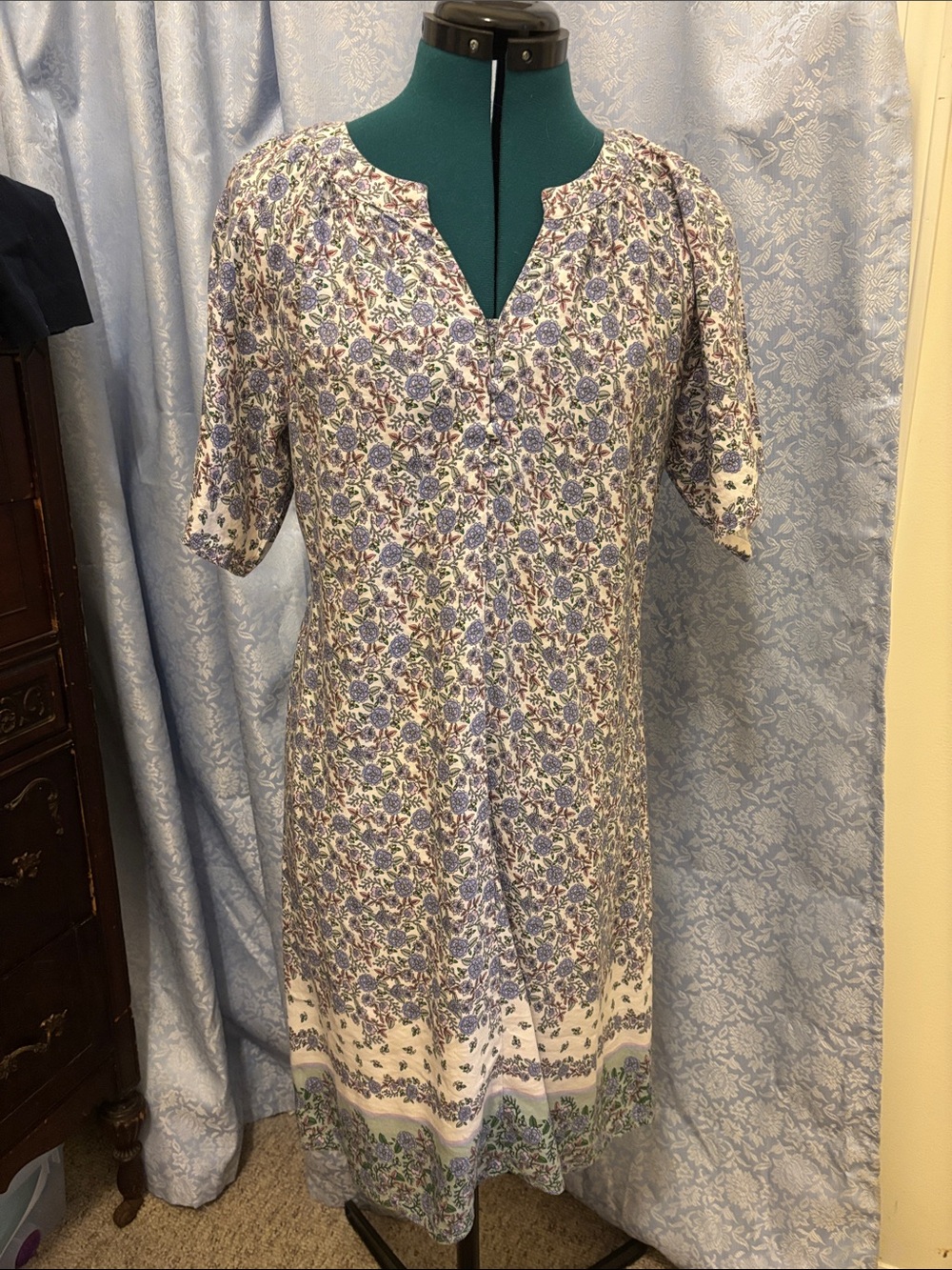 LOFT Floral Linen Blend Dress in Lavender and Greens